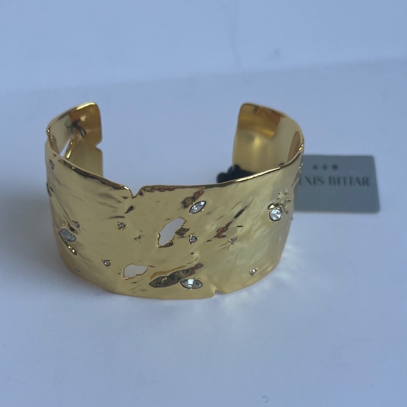 Alexis Bittar Gold Distressed 10K Gold Plated Reva Cuff Bracelet with Crystals - Picture 4 of 12